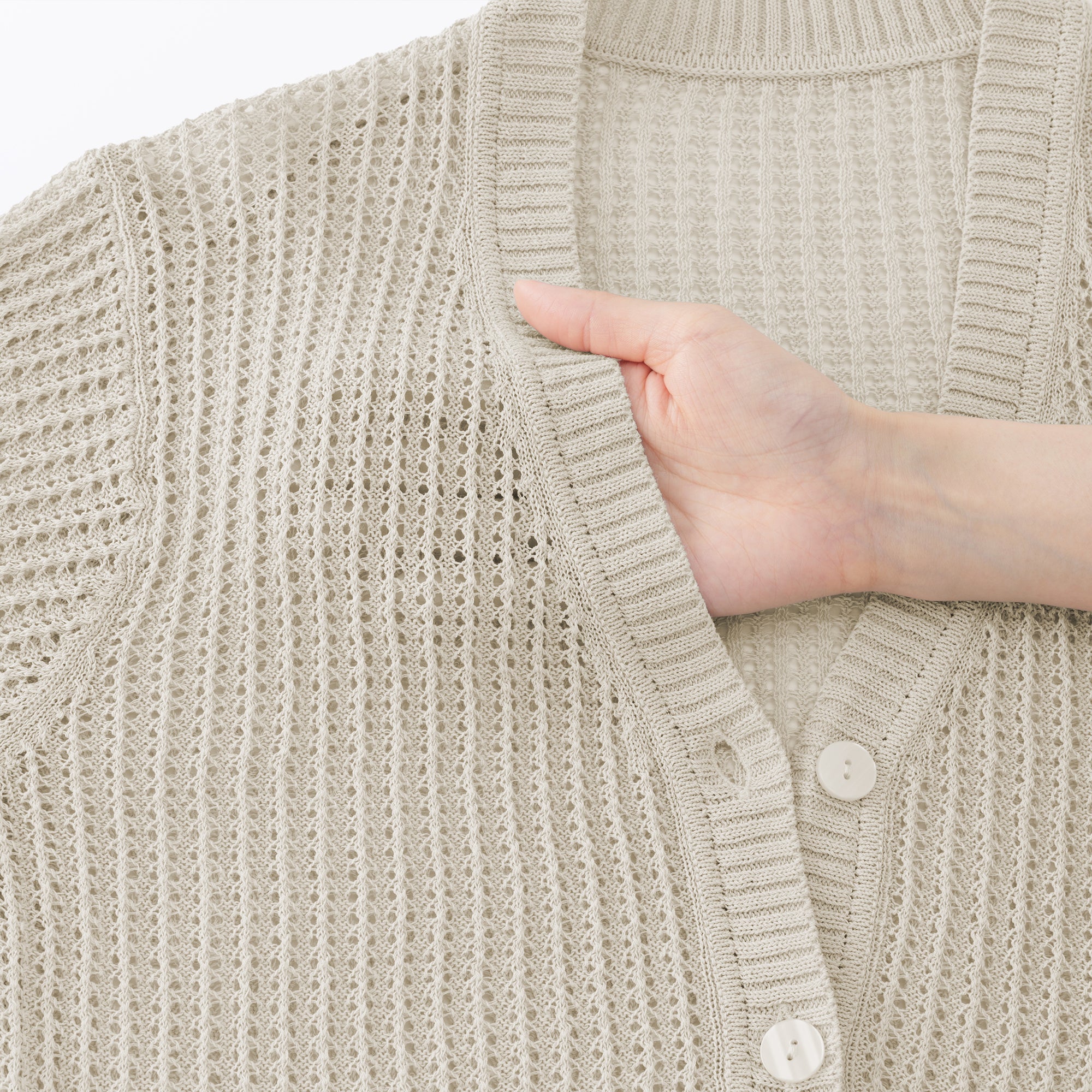 Linen Blend Mesh V-Neck Cardigan