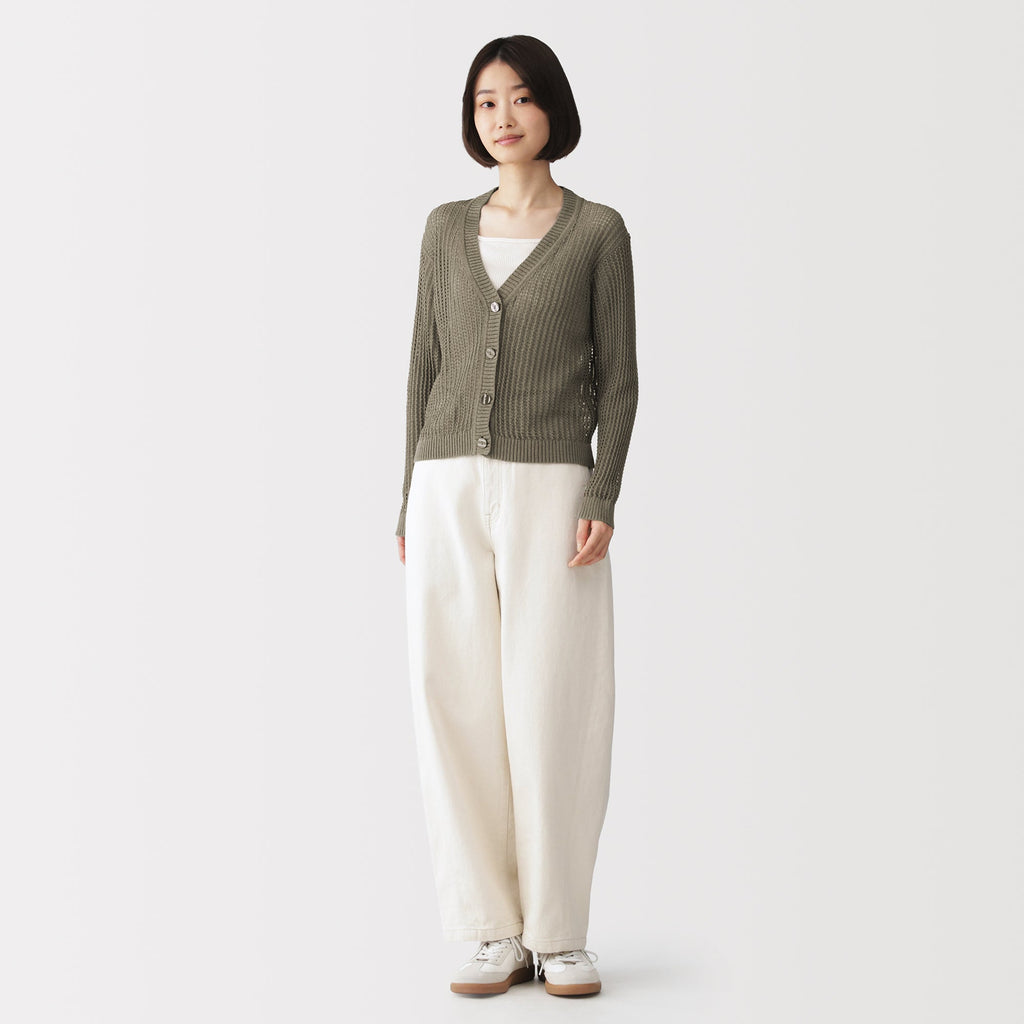 Linen Blend Mesh V-Neck Cardigan