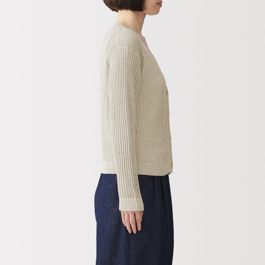 Linen Blend Mesh V-Neck Cardigan