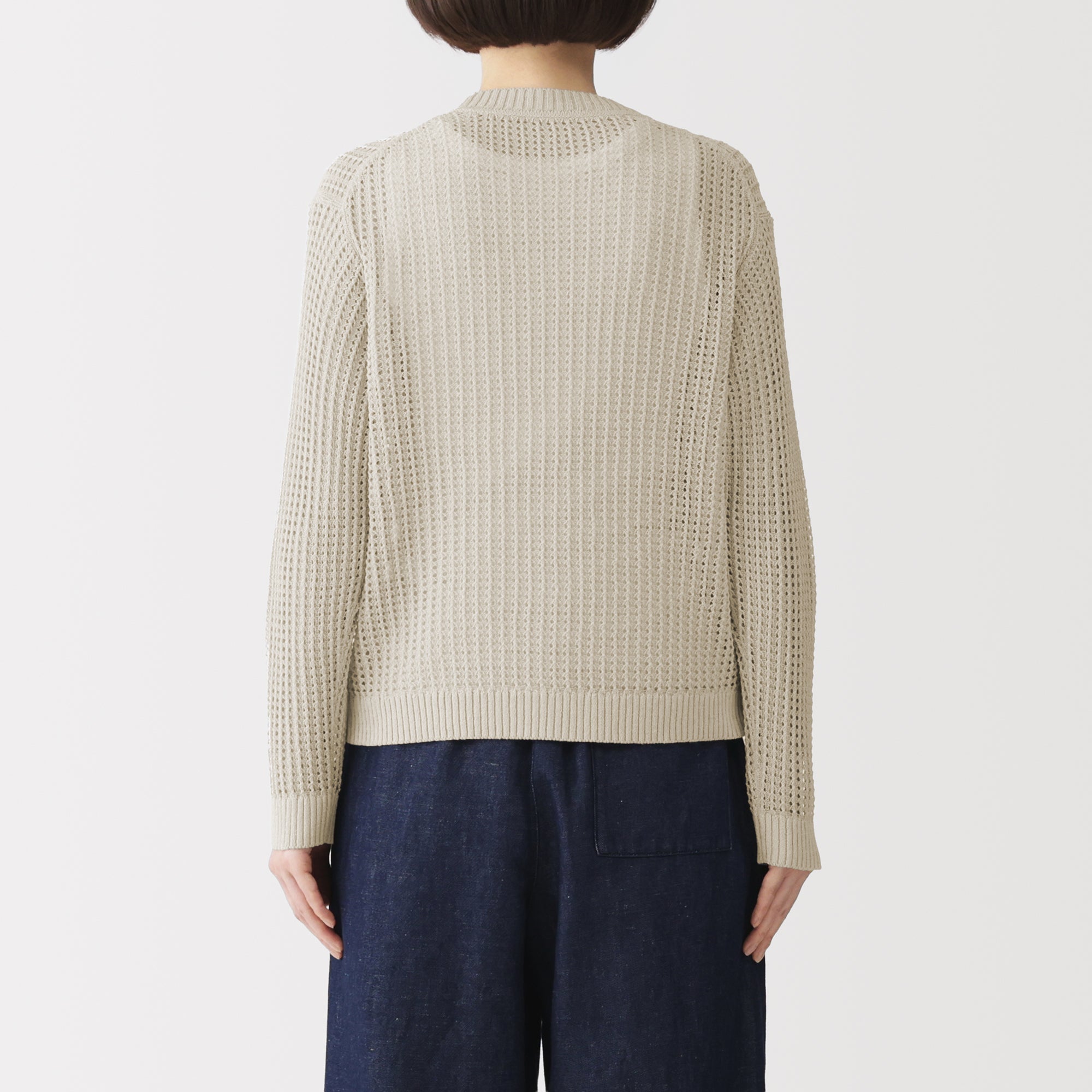 Linen Blend Mesh V-Neck Cardigan
