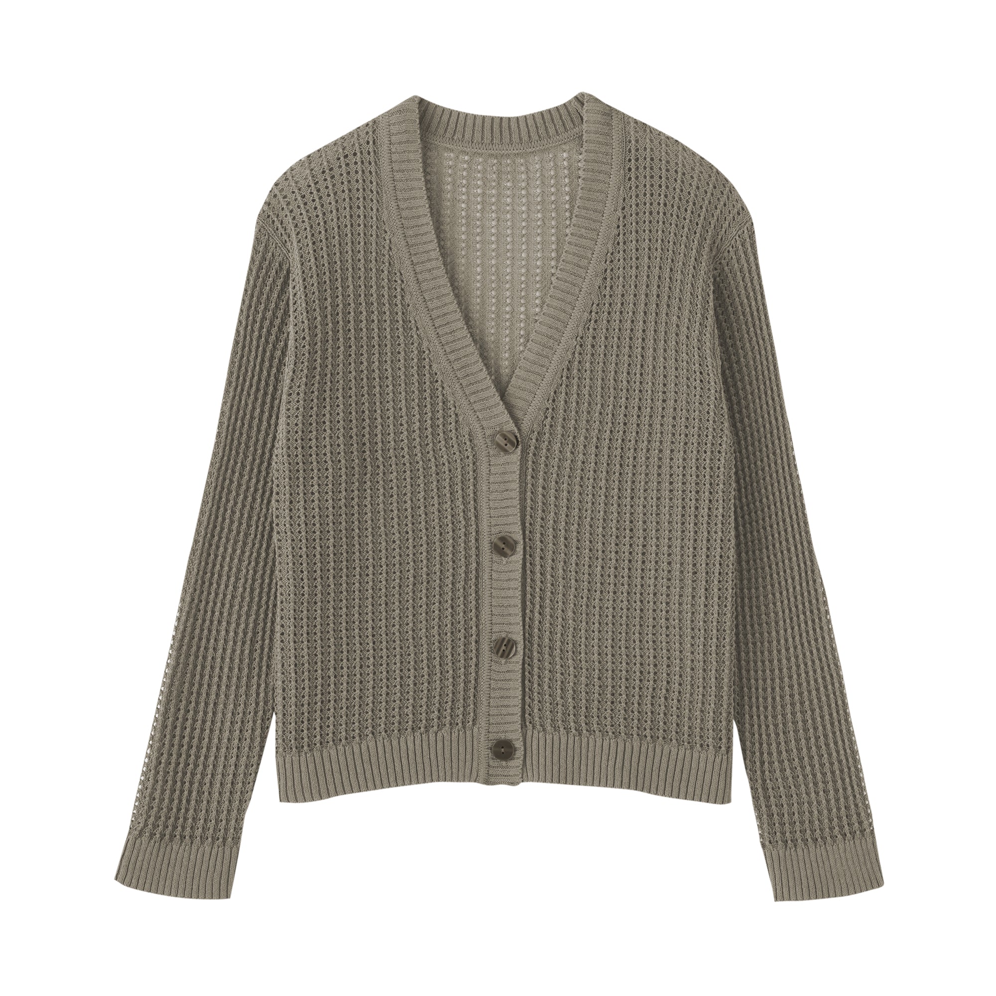 Linen Blend Mesh V-Neck Cardigan