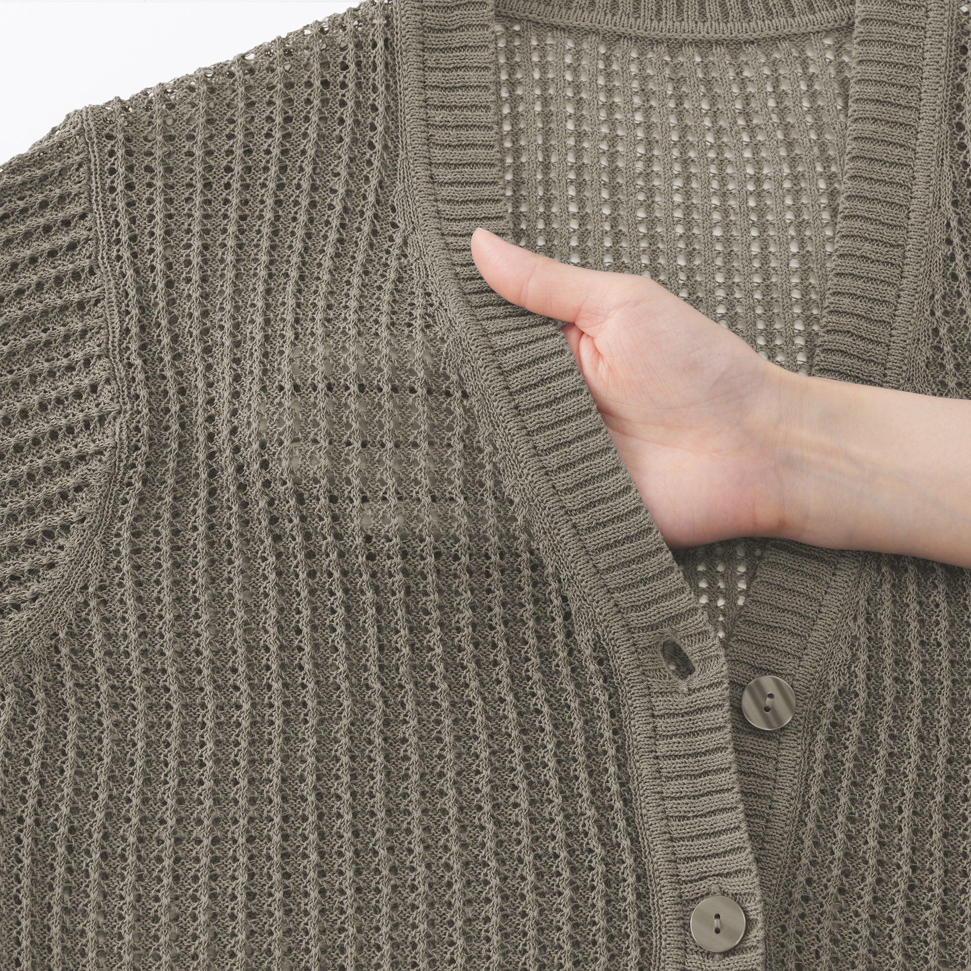 Linen Blend Mesh V-Neck Cardigan