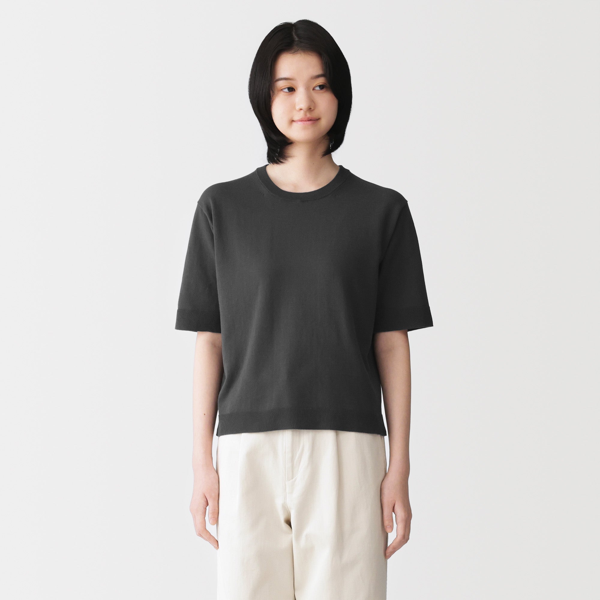 High-Twist Cotton Half Sleeve Sweater