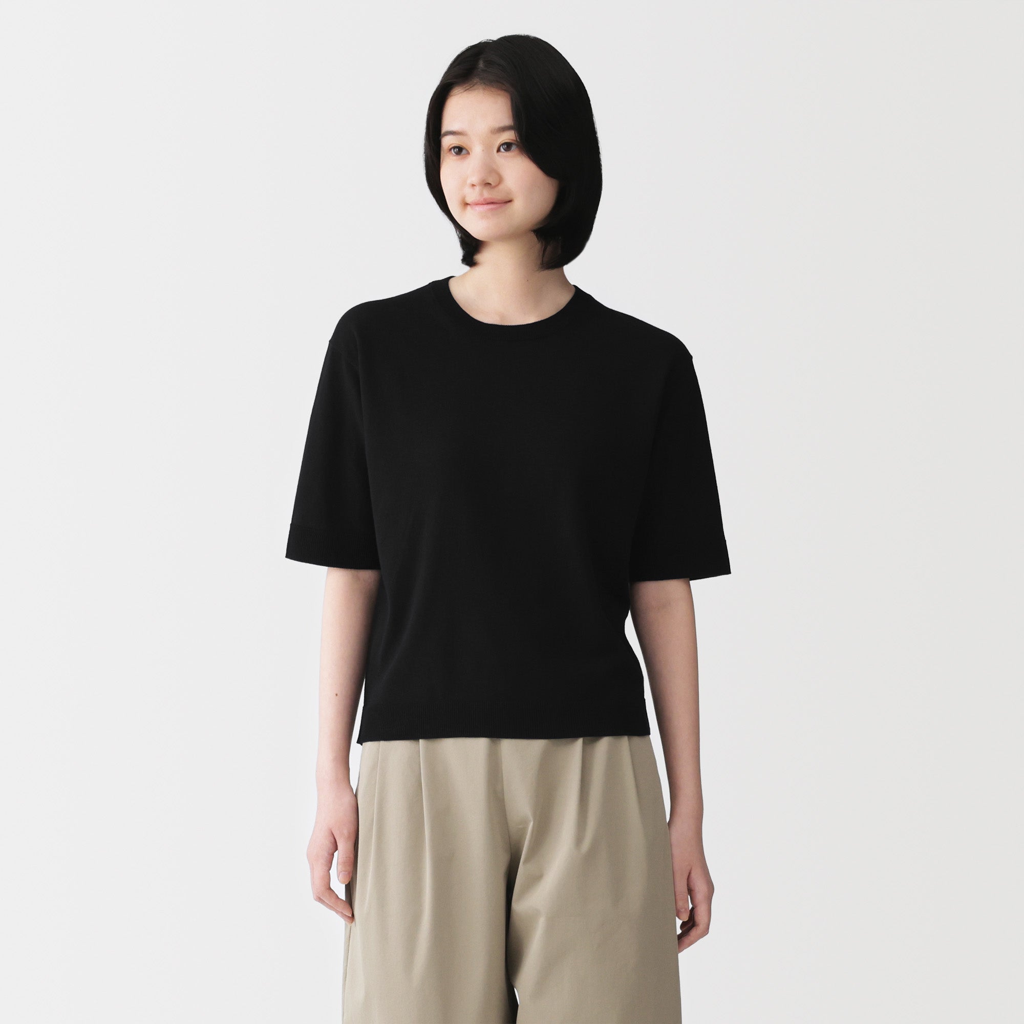 High-Twist Cotton Half Sleeve Sweater