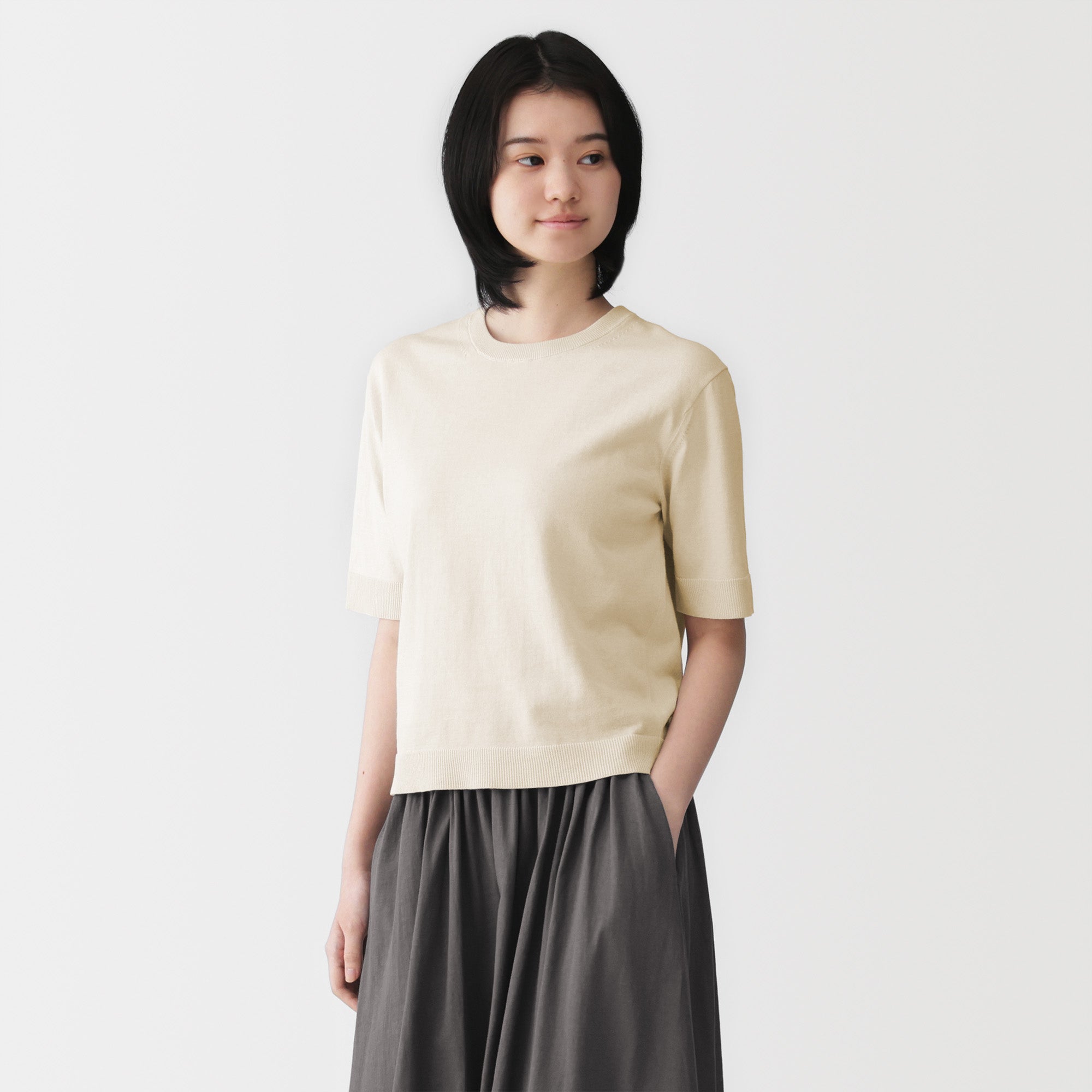 High-Twist Cotton Half Sleeve Sweater
