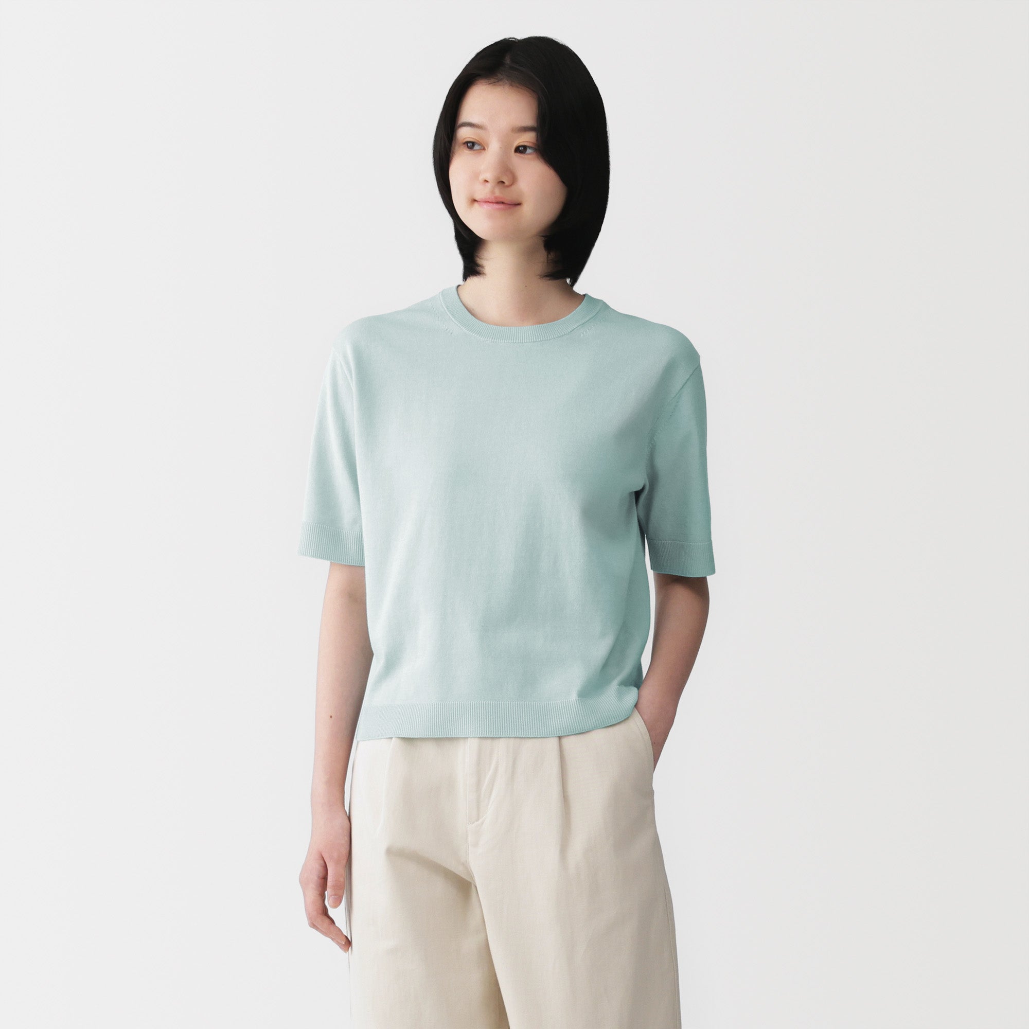 High-Twist Cotton Half Sleeve Sweater