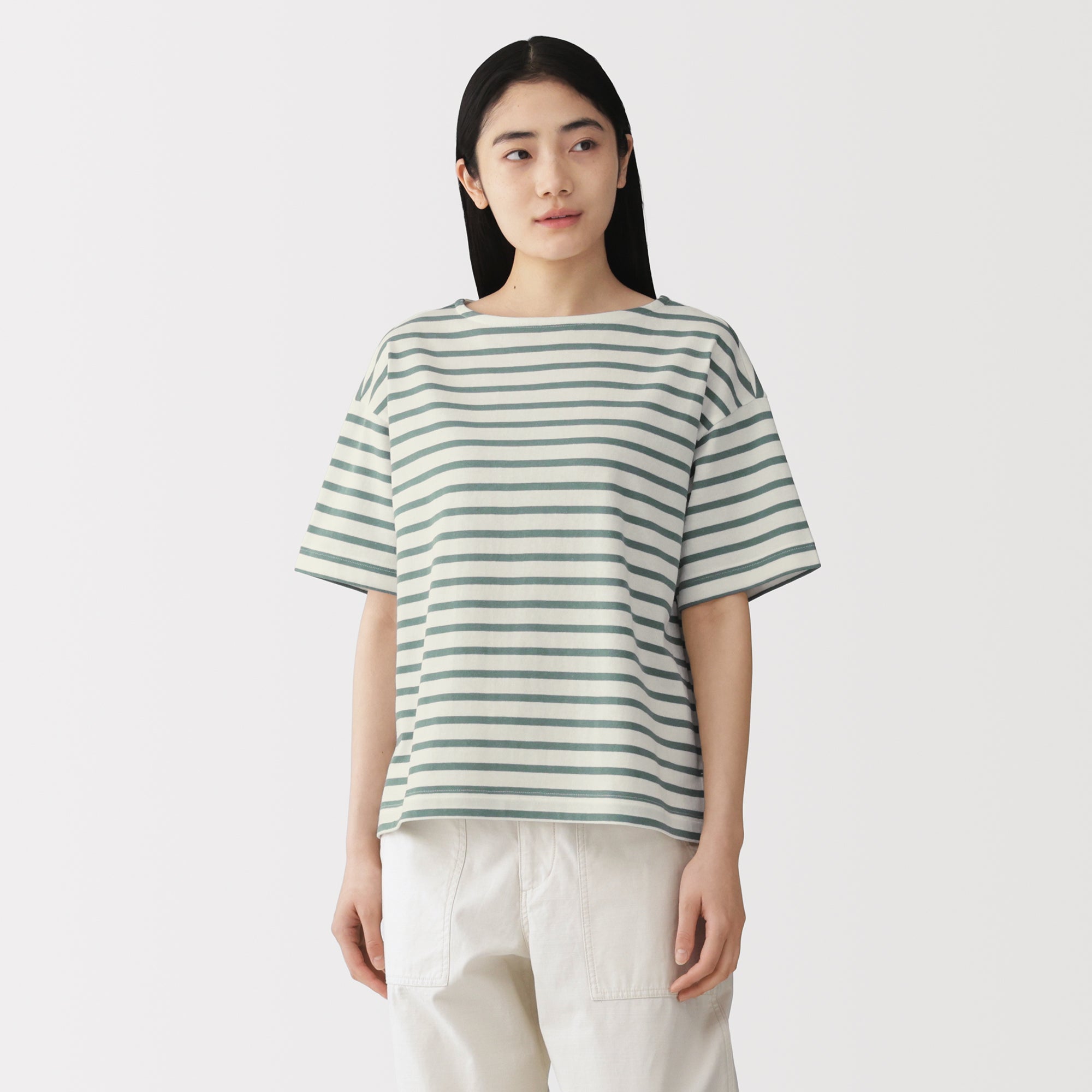 Cotton Jersey Boatneck T-Shirt