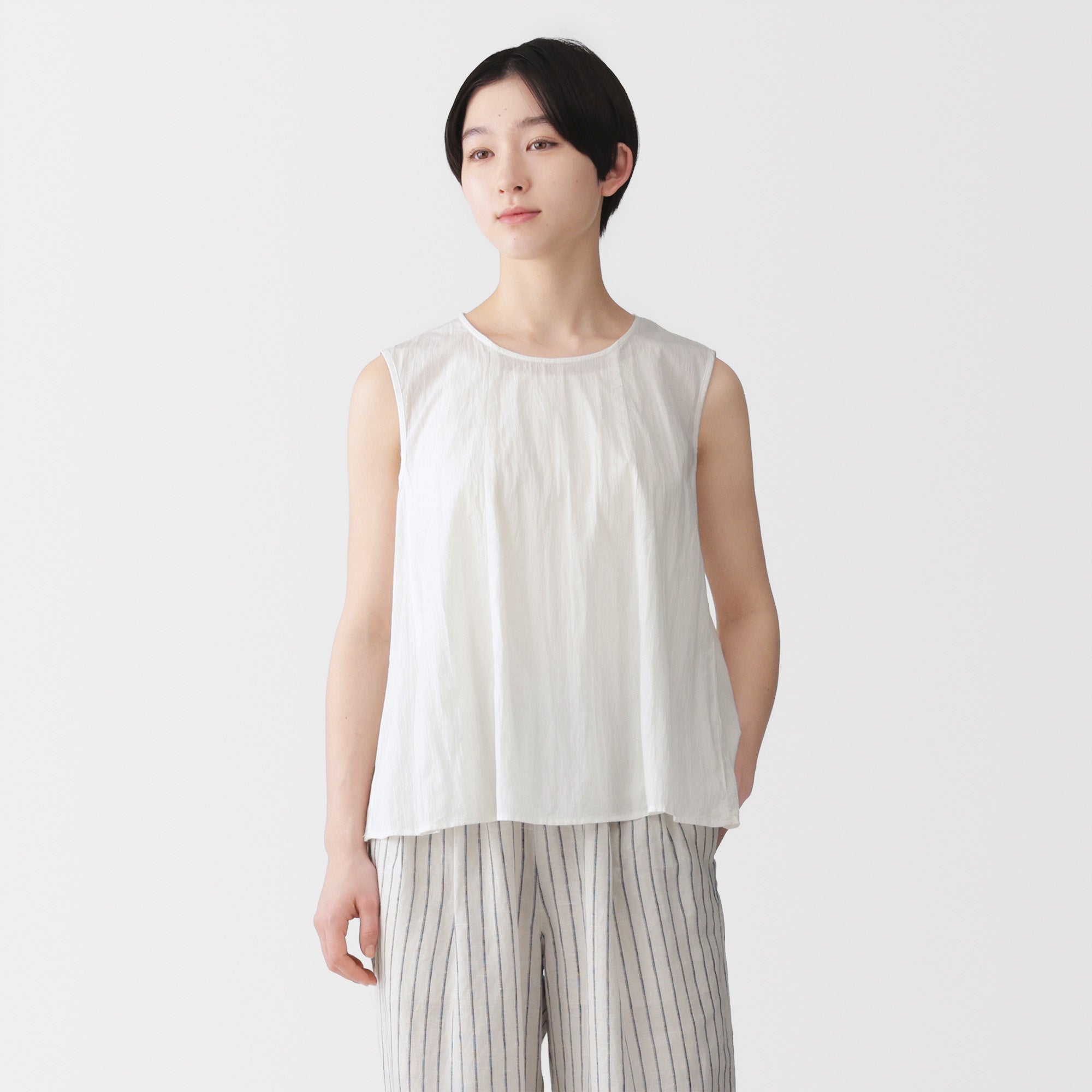 Cotton Crepe Sleeveless Blouse