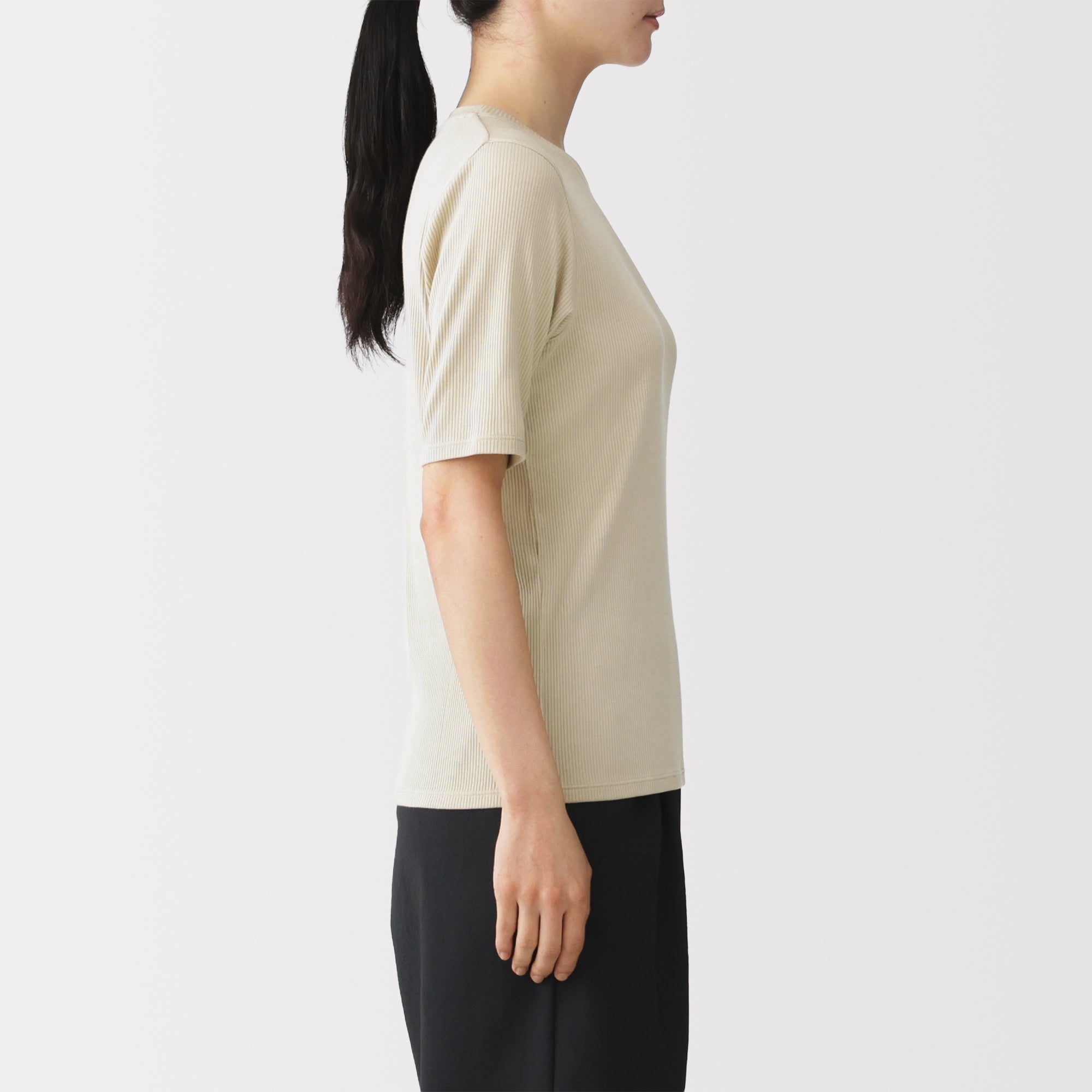Lyocell Blend Rib Half Sleeve T-Shirt