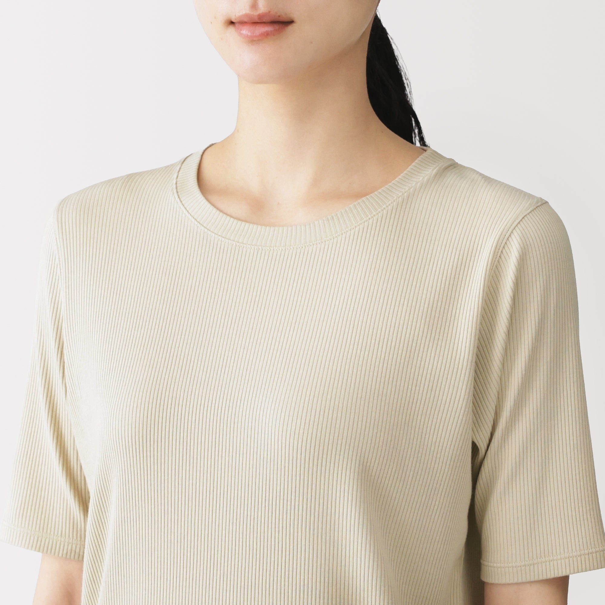 Lyocell Blend Rib Half Sleeve T-Shirt
