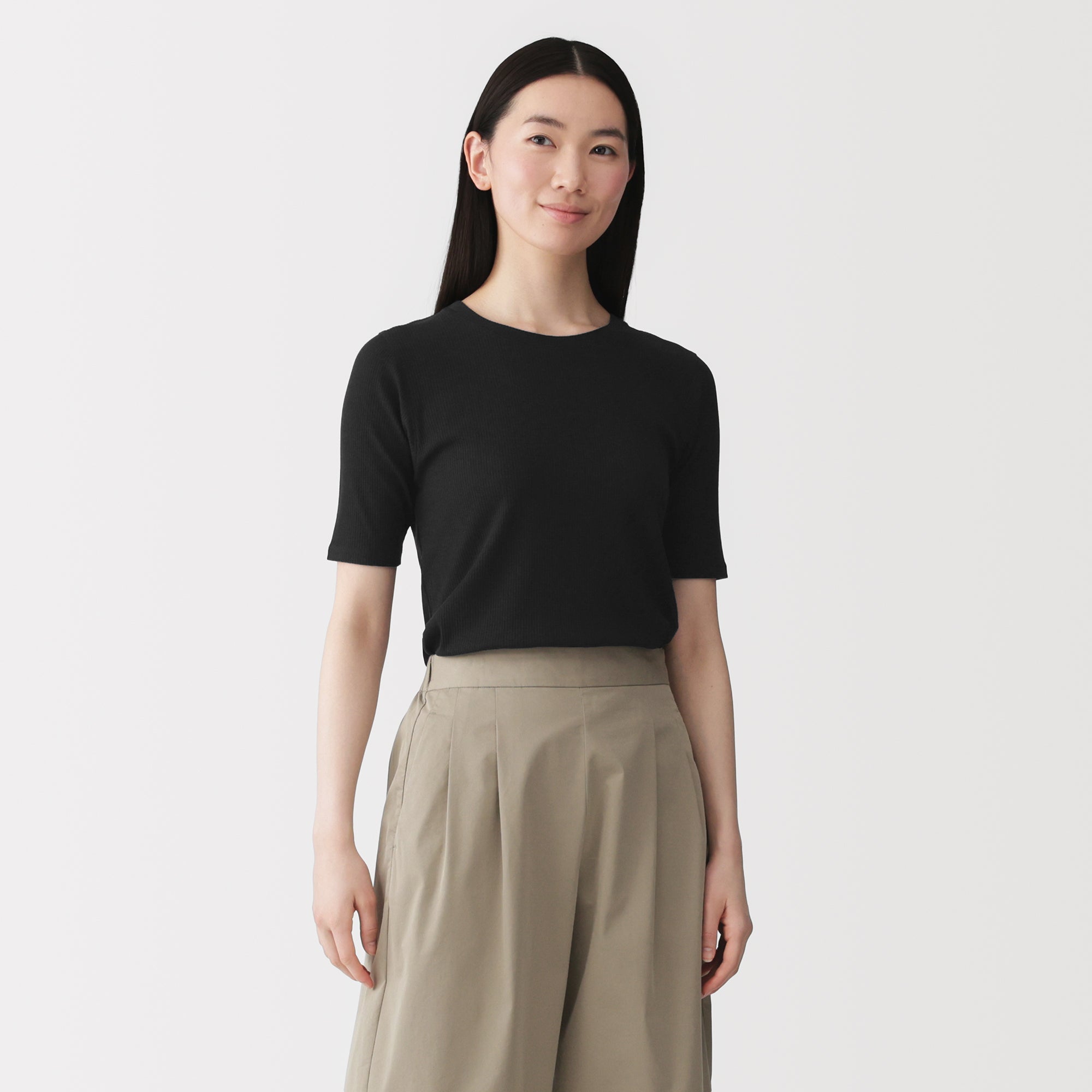 Lyocell Blend Rib Half Sleeve T-Shirt