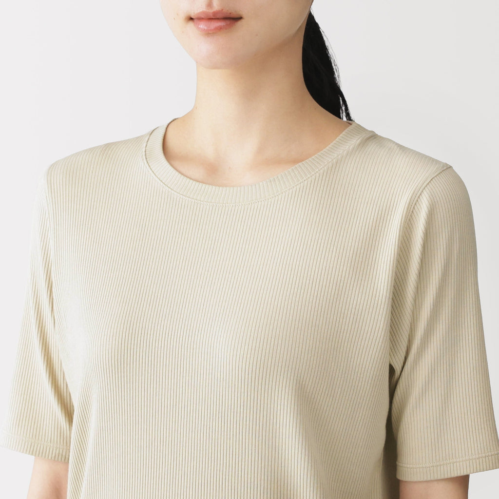 Lyocell Blend Rib Half Sleeve T-Shirt