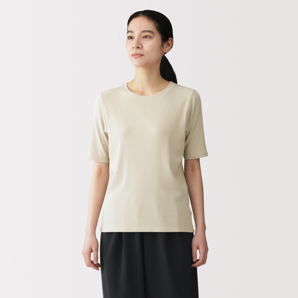 Lyocell Blend Rib Half Sleeve T-Shirt
