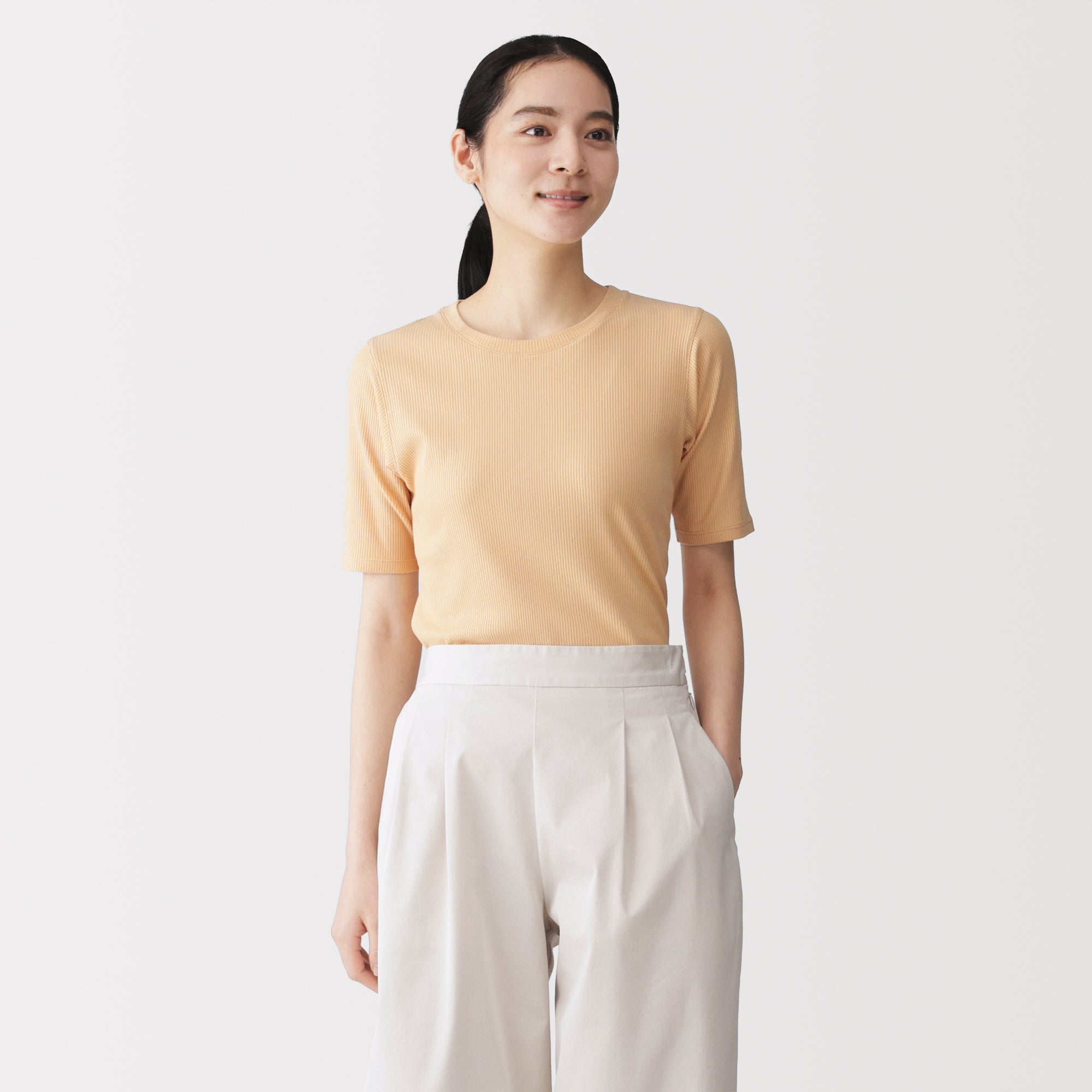 Lyocell Blend Rib Half Sleeve T-Shirt
