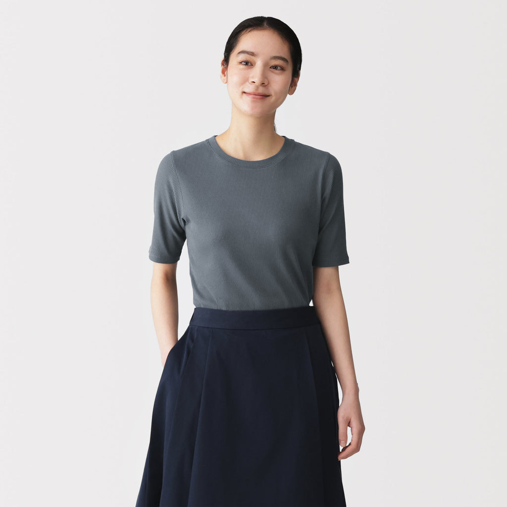 Lyocell Blend Rib Half Sleeve T-Shirt