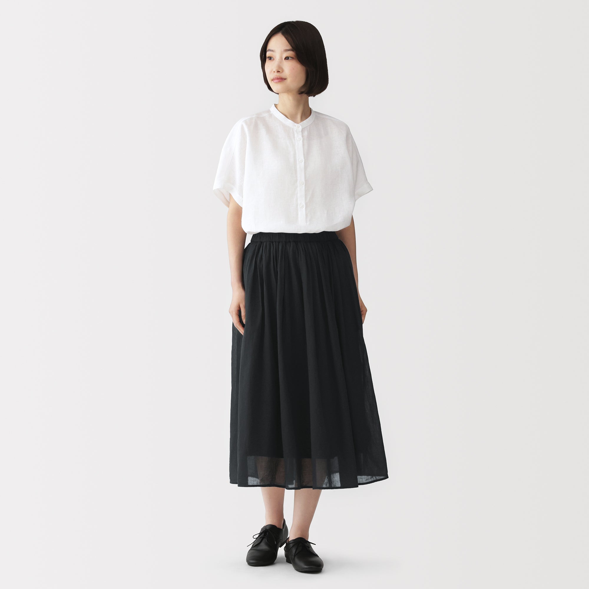 High-Twist Cotton Gathered Skirt