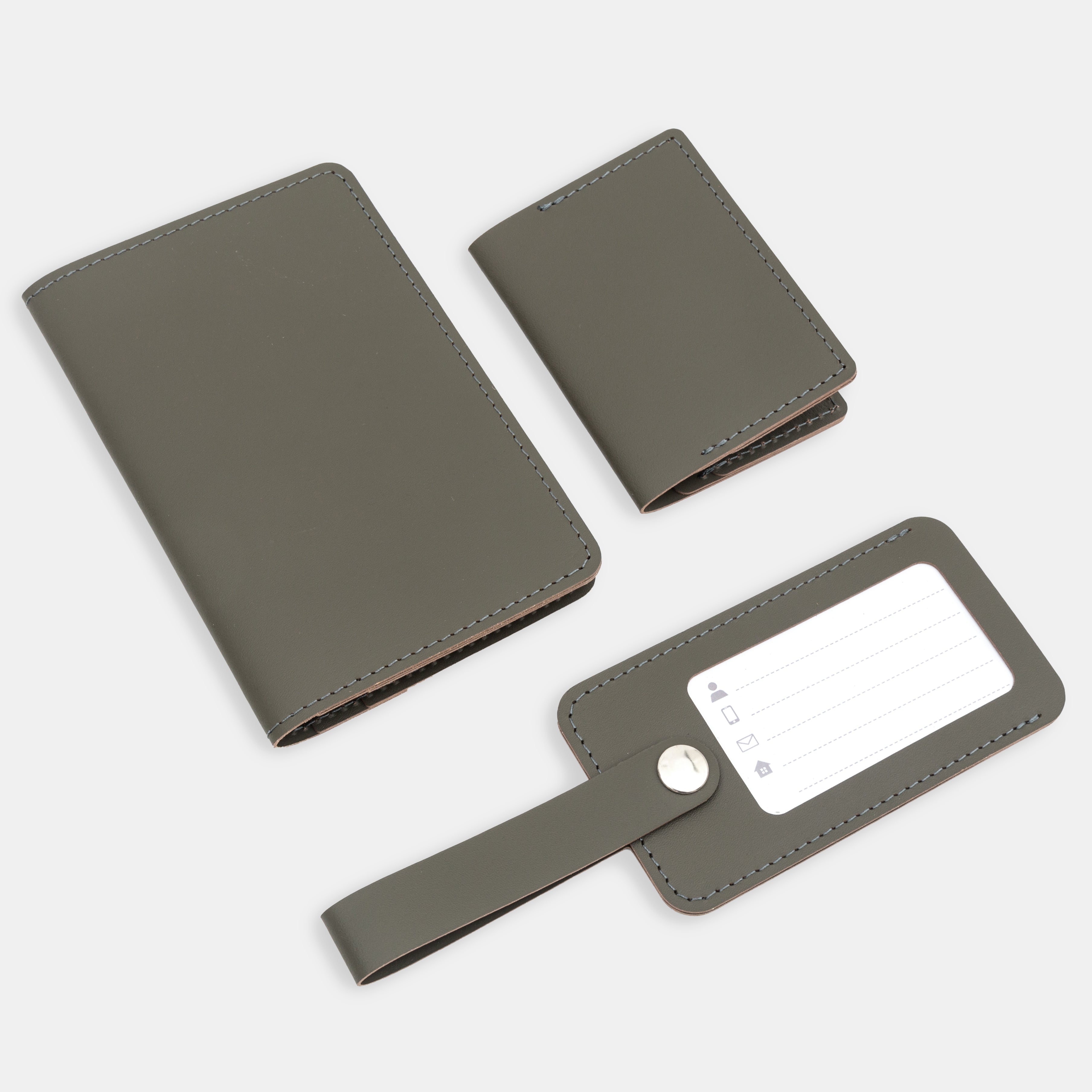Recycled Leather Luggage Tag - Khaki