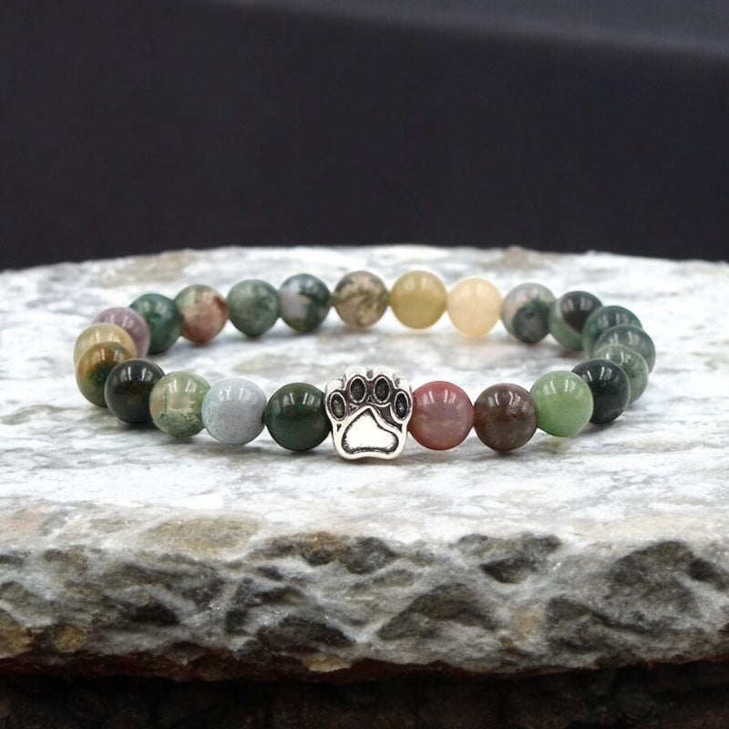 Natural Stone Beads Bracelet with Footprint Paw Charm