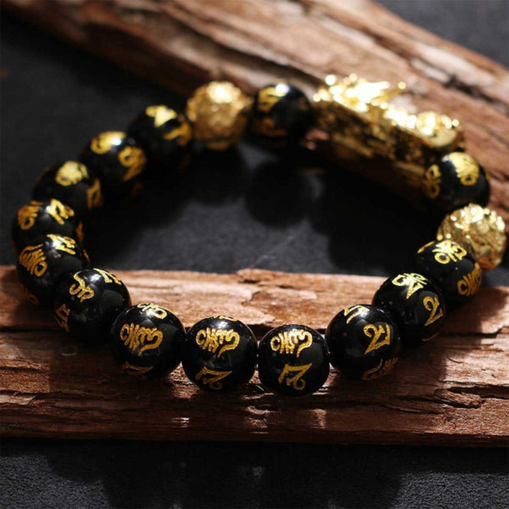 Natural Obsidian Pixiu Wealth & Luck Engraved Bracelet