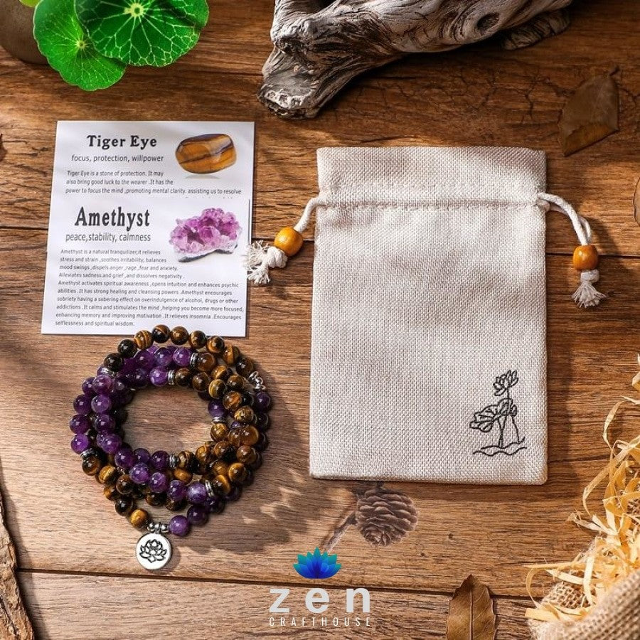 Peace & Protection Amethyst Tiger Eye Mala