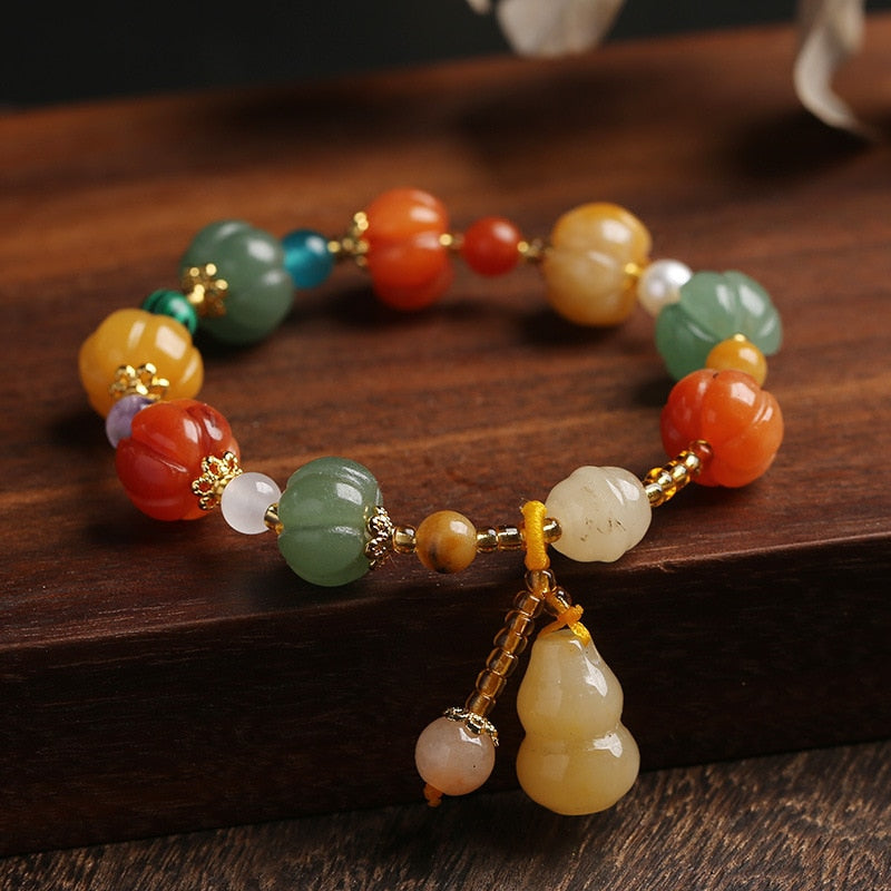 Fall Pumpkin Jade Bracelet - Abundance & Luck