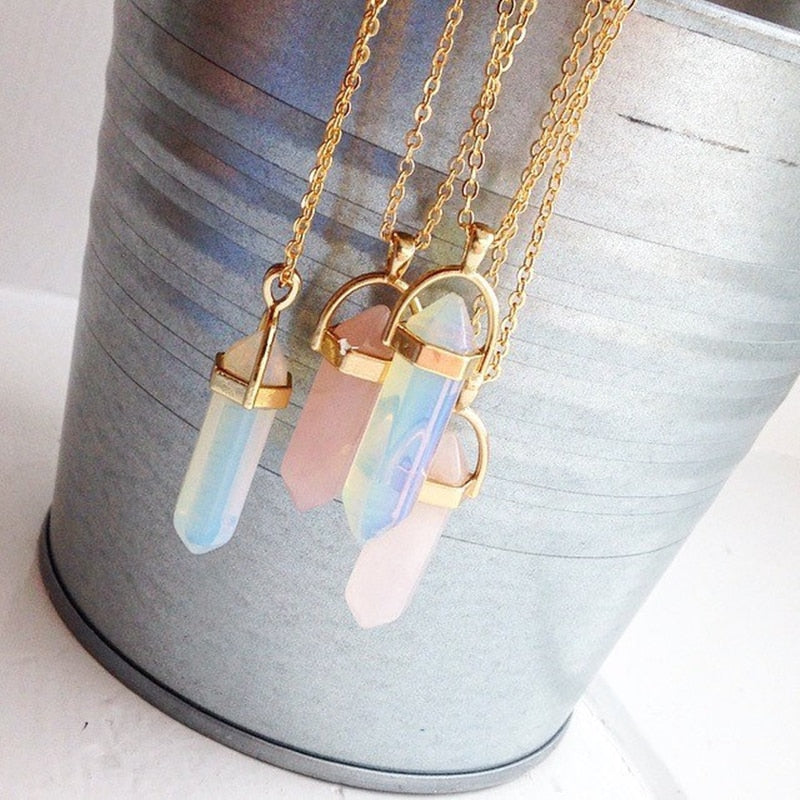Hexagon Natural Stone Necklace [8 crystal options]