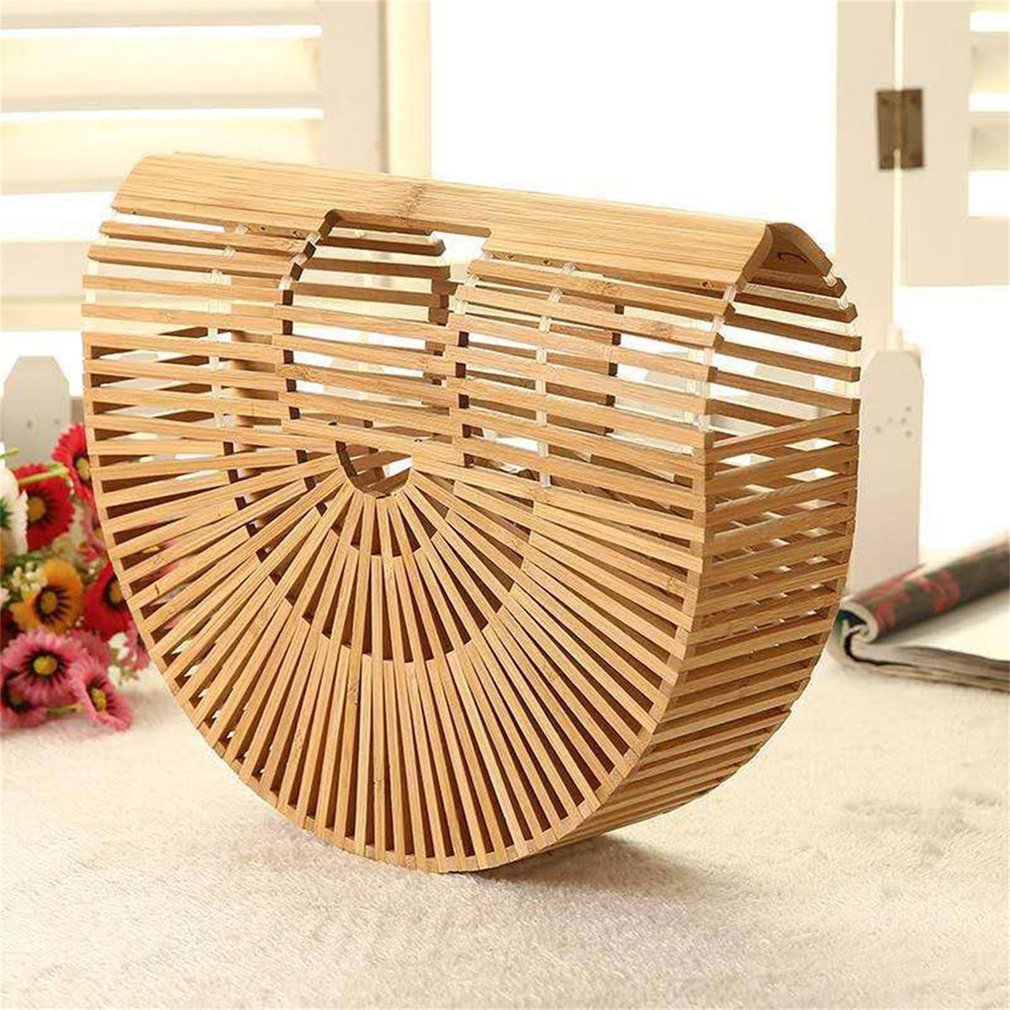 Elegant Bamboo Moon Basket Bag - 5 Colors