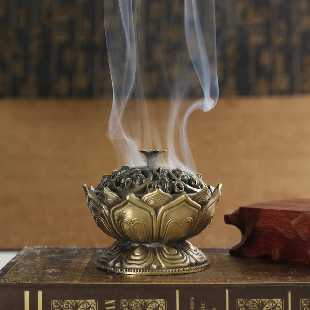 Handmade Lotus Flower Copper Alloy Incense Burner