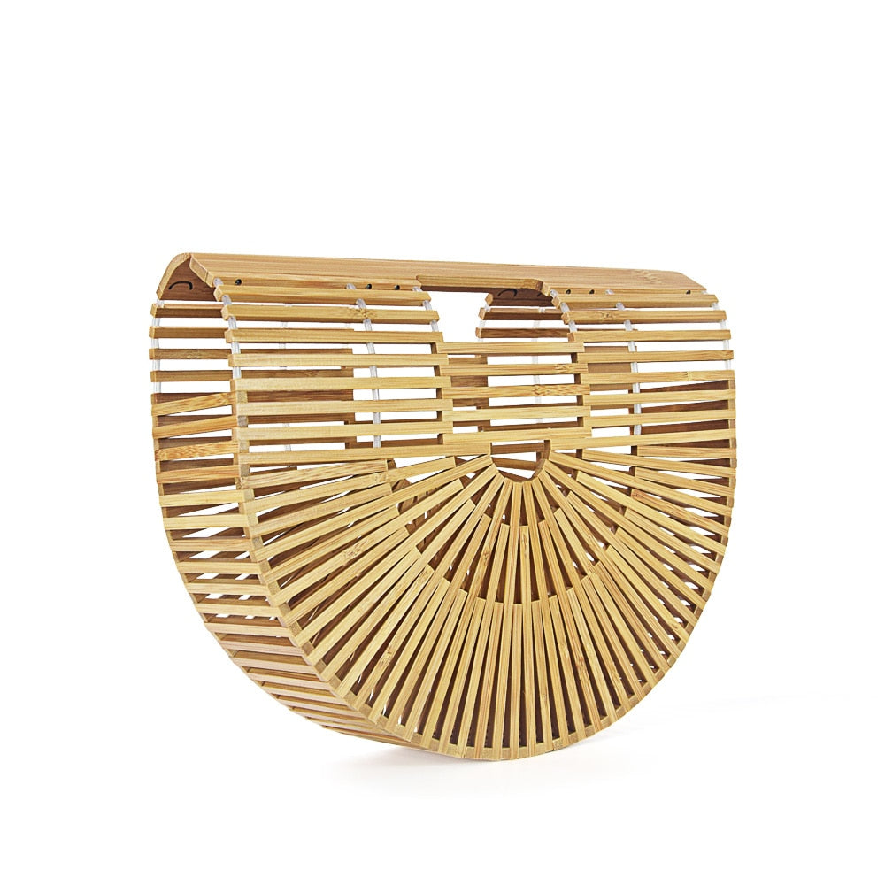 Elegant Bamboo Moon Basket Bag - 5 Colors