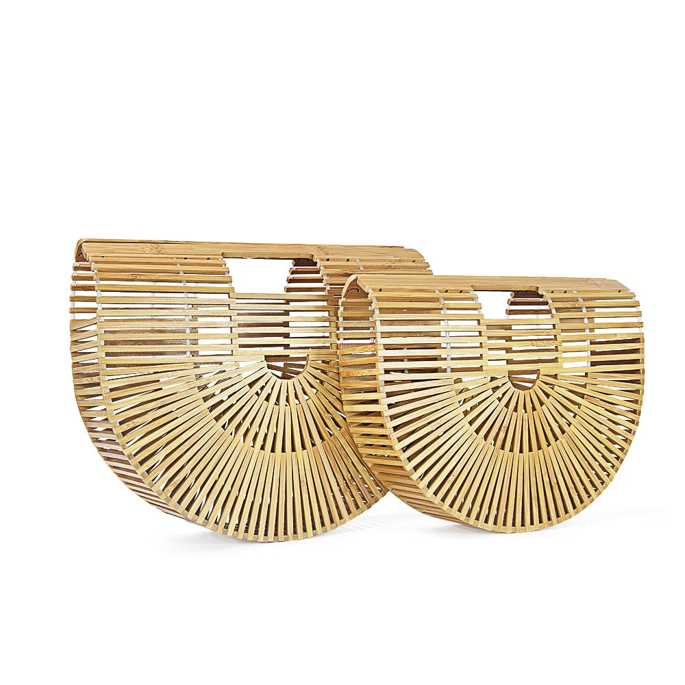 Elegant Bamboo Moon Basket Bag - 5 Colors