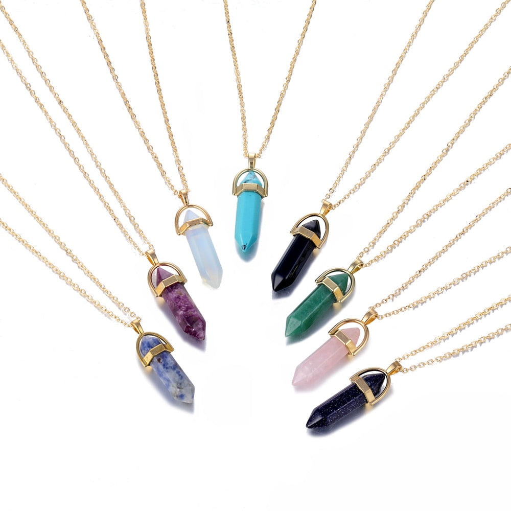 Hexagon Natural Stone Necklace [8 crystal options]