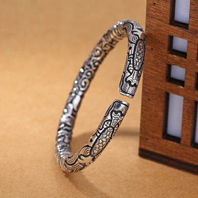 Double Dragon Head Bangle in Thai Silver - Fusion of Strength and Prosperity