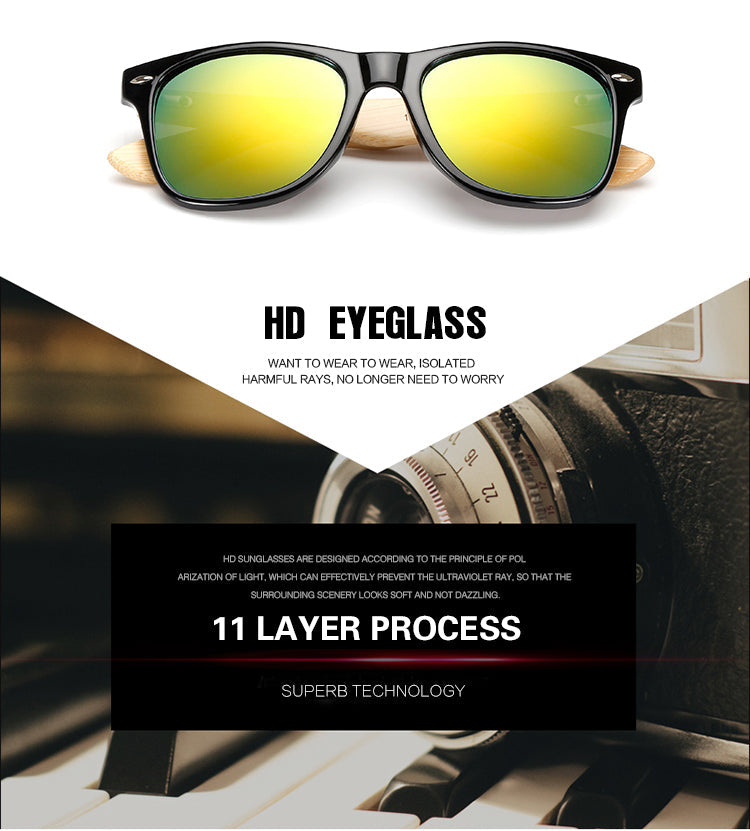 Retro Wood Frame Sunglasses