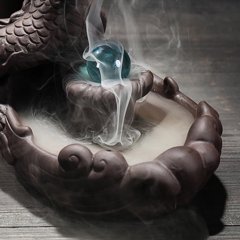 Ceramic Dragon Back-flow Incense Burner - 10 Incense Cones free gift