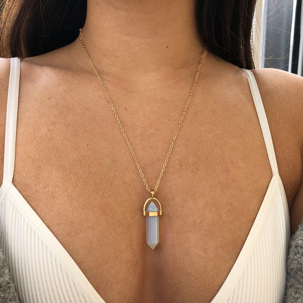 Hexagon Natural Stone Necklace [8 crystal options]