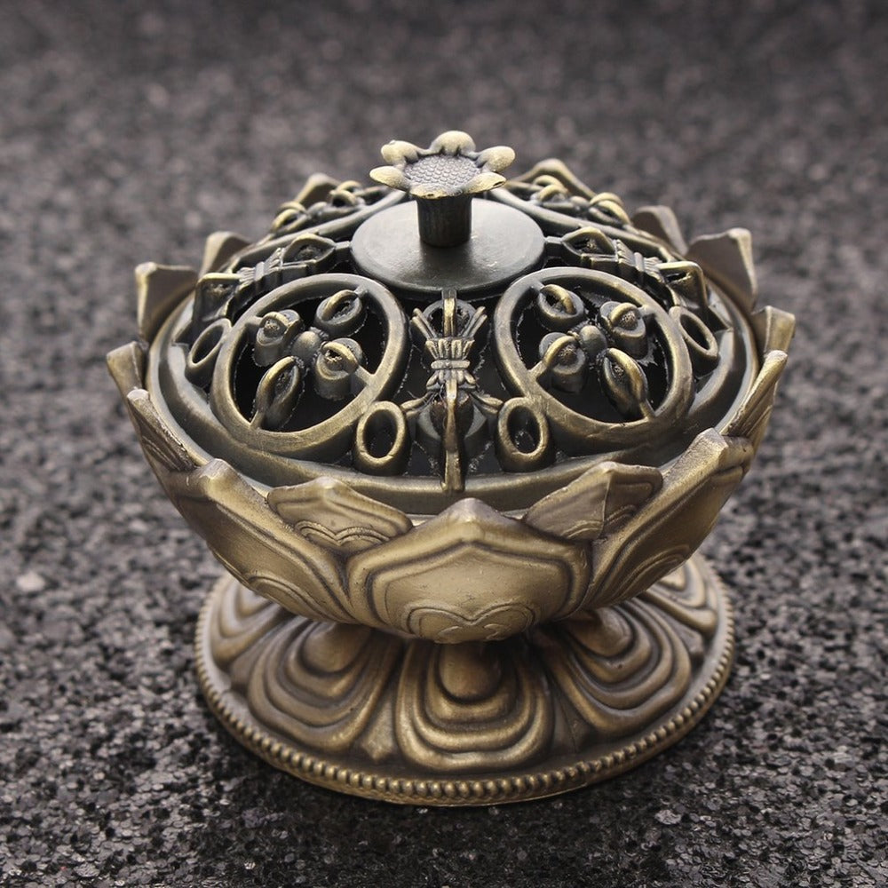 Handmade Lotus Flower Copper Alloy Incense Burner