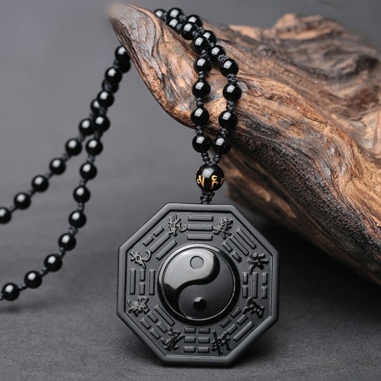 Black Obsidian Yin Yang Necklace Pendant