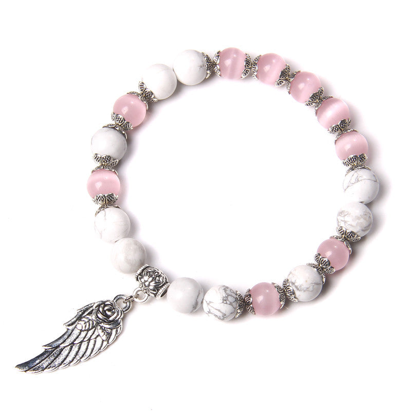 Guardian Angel Pink Cat Eye & White Turquoise Bracelet