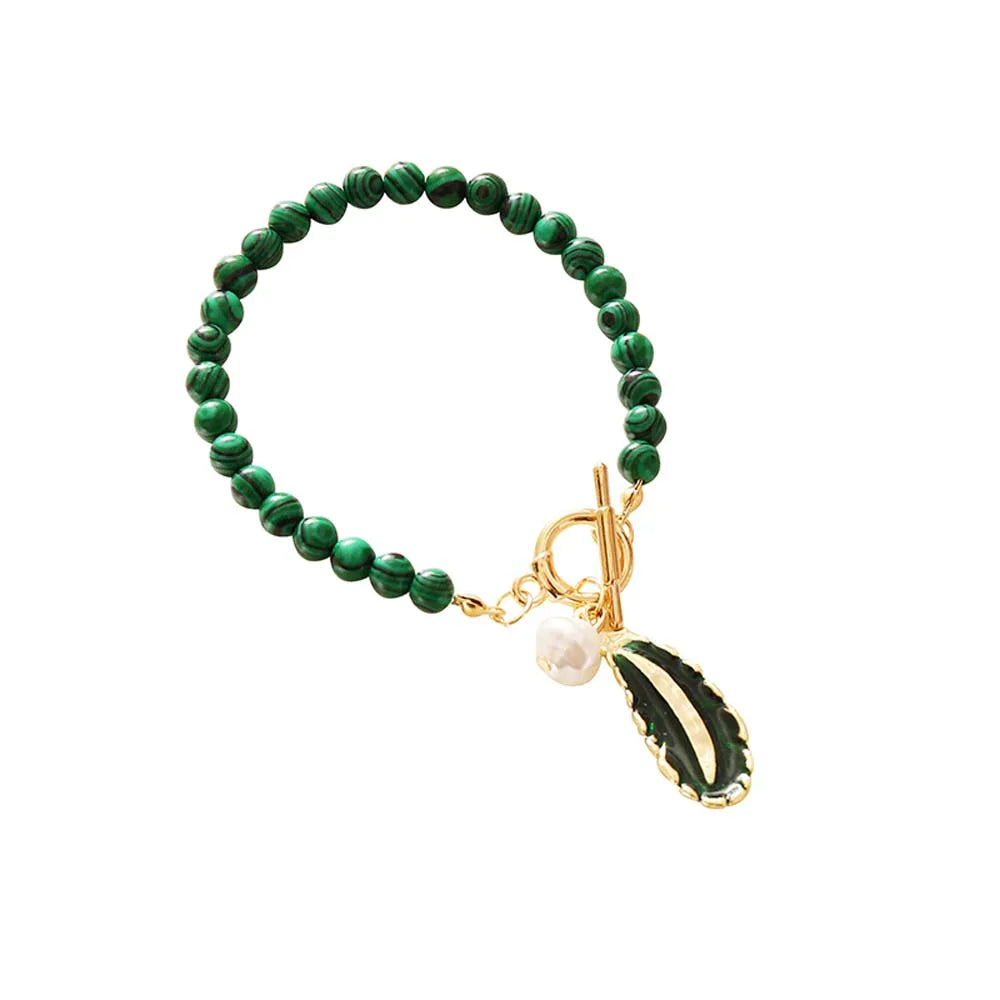 Malachite Pearl & Leaf Elegant Bracelet