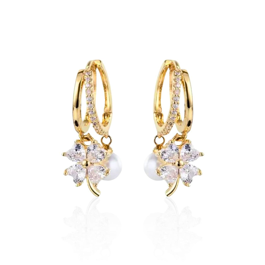 Four Leaf Clover Pearl Drop Elegant Earrings