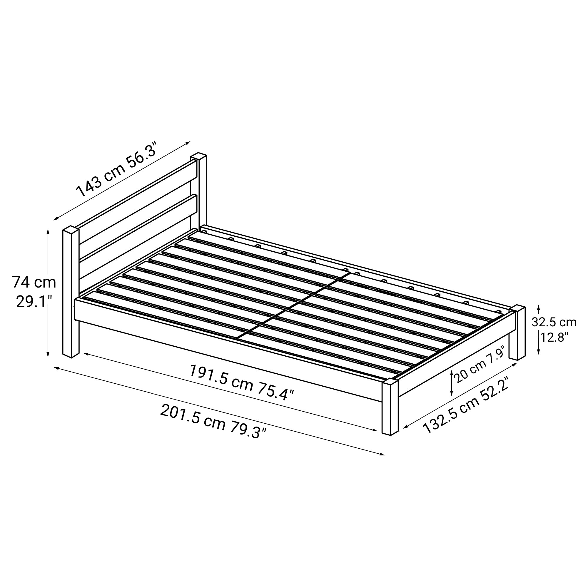 [HD] Rubberwood Wooden Bed - Double