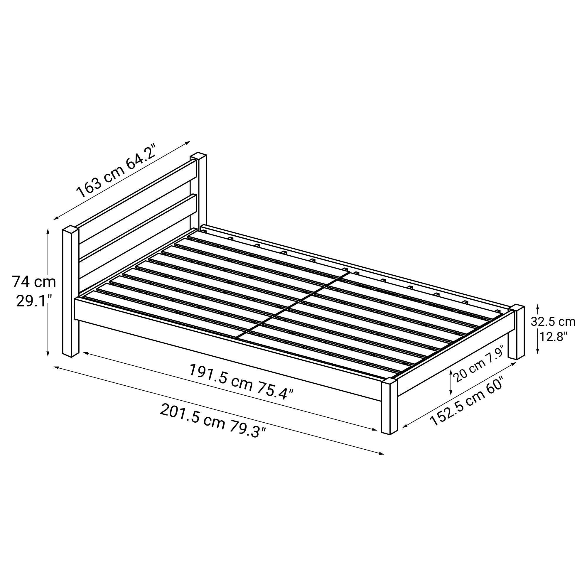 [HD] Pine Wooden Bed - Queen