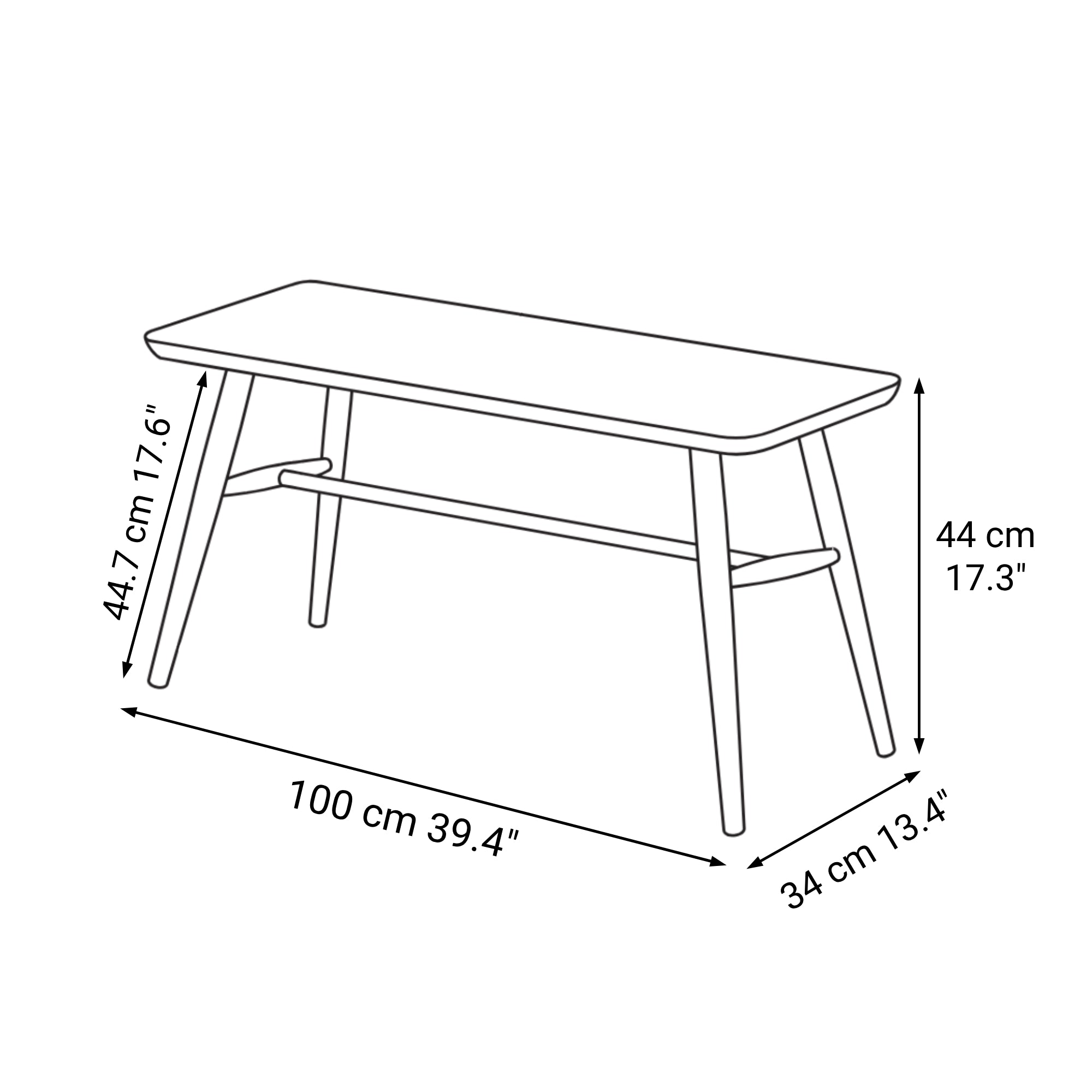 Beech Wood Bench with Round Legs