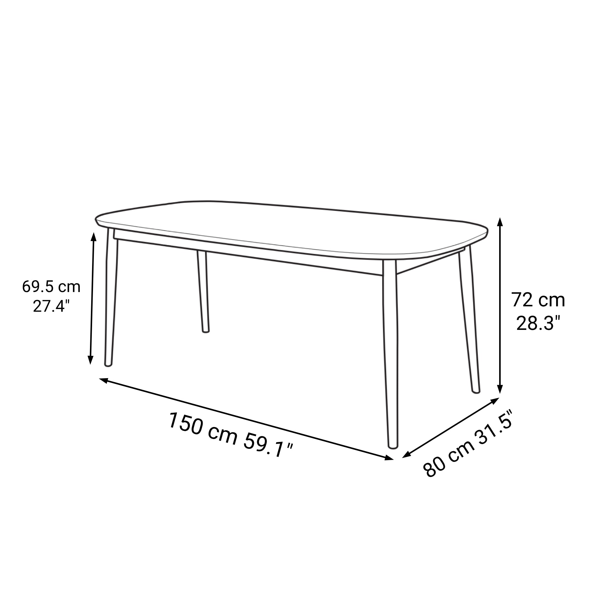 [HD] Beech Wood Table with Round Legs - W 59.1