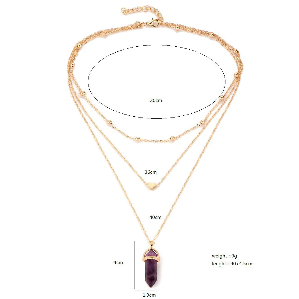 Hexagon Natural Stone Choker Pendant [5 stone options]