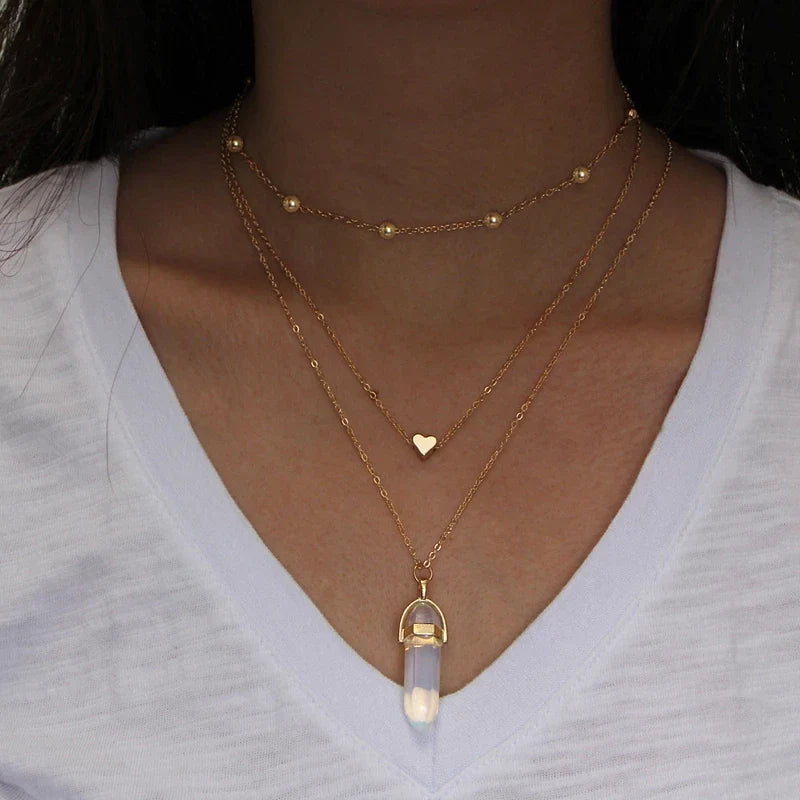 Hexagon Natural Stone Choker Pendant [5 stone options]