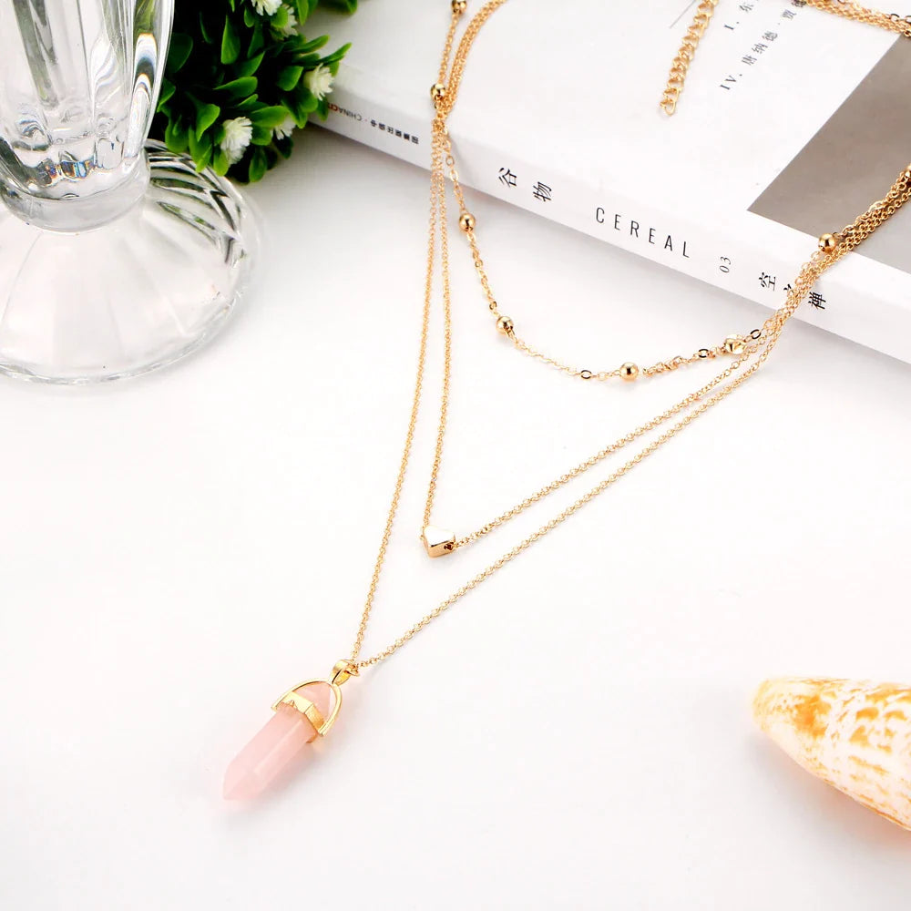 Hexagon Natural Stone Choker Pendant [5 stone options]