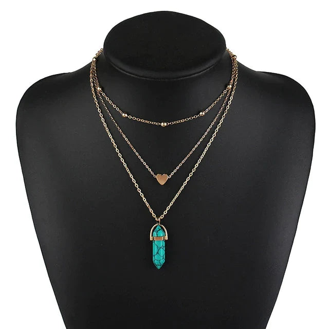 Hexagon Natural Stone Choker Pendant [5 stone options]