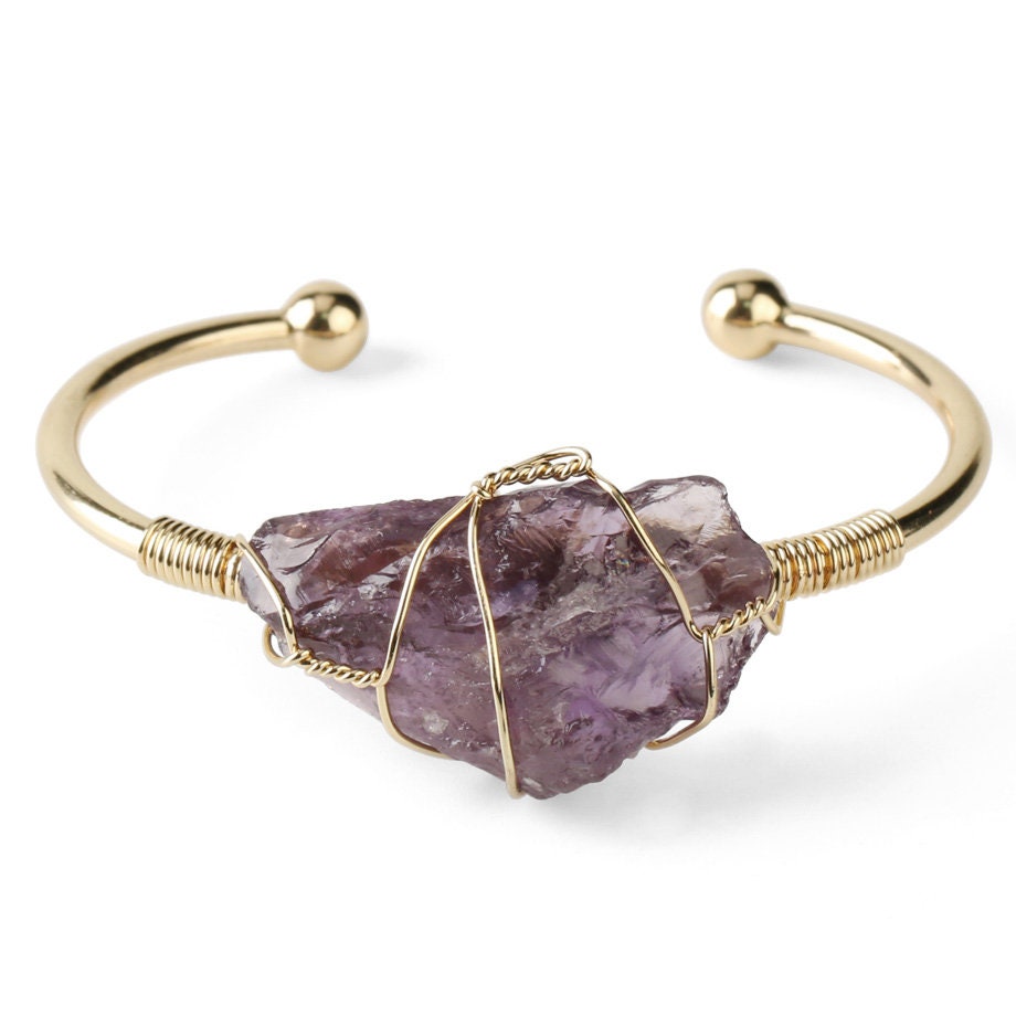 Raw Amethyst Energy Calming Crystal Bangle