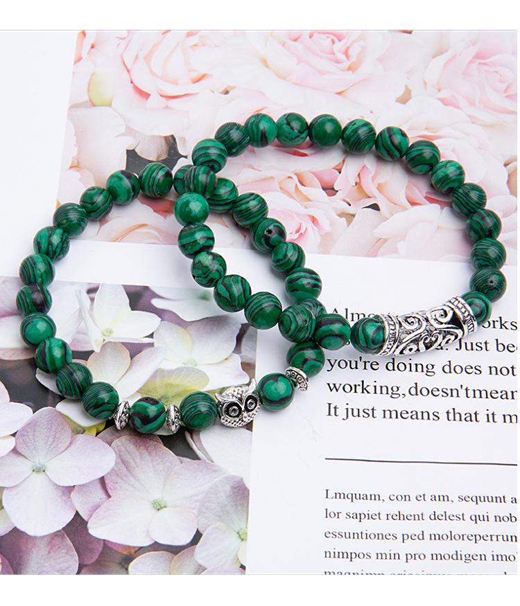 Malachite Peaceful Energy With Owl Charm Lucky Bracelet